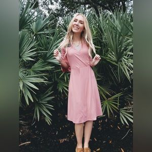 Dusty Mauve Comfy Modest Ruffle Sleeve Dress